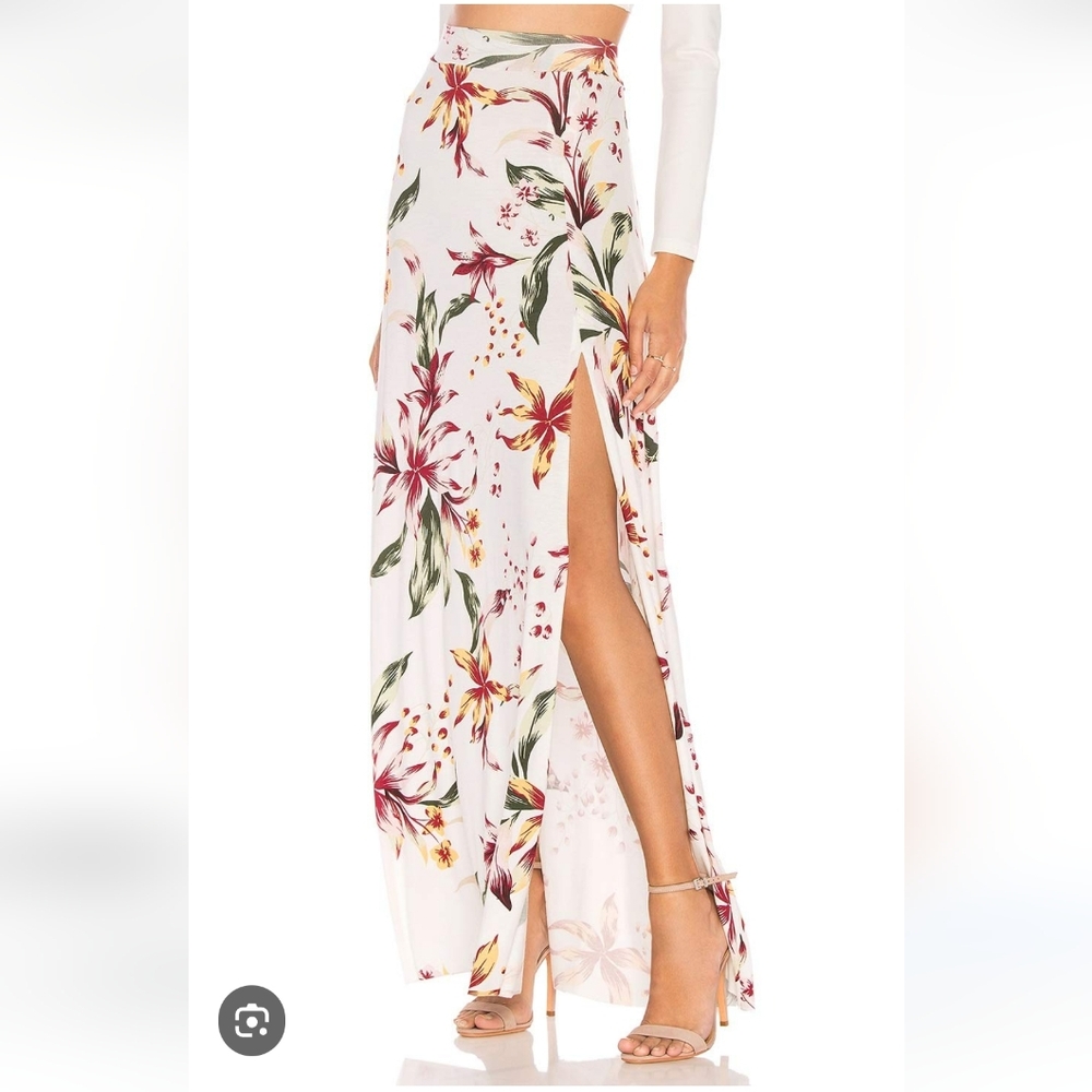 Tropical Floral Maxi Skirt with Slit